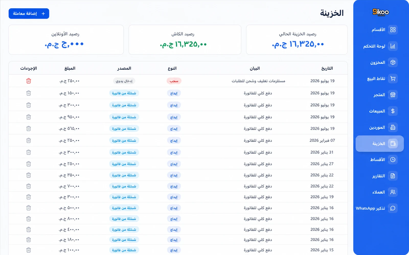 واجهة الخزنة في CloudMarkit ببيانات تجريبية